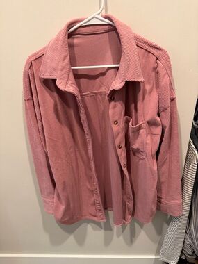 Corduroy Button-Up Shirt Jacket in Dusty Rose